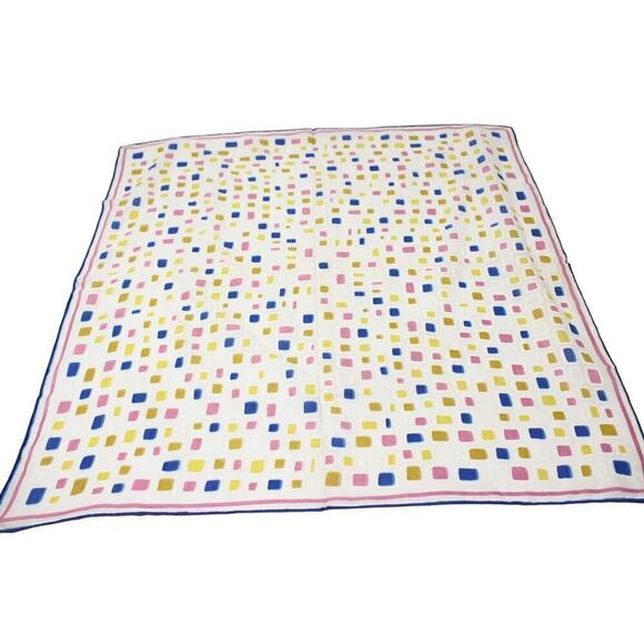 Vintage Geometric Print Rayon Silk Scarf Hand Rolled Made in Japan 16x16 Hey Viv - Picture 2 of 5